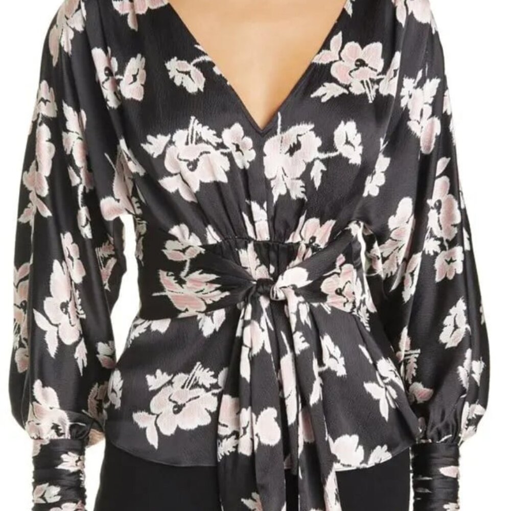 Cinq à Sept black silk floral print long-sleeved blouse - women's XS